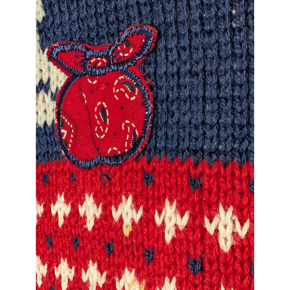 Vintage Navy & Red Cat Lover's Novelty Knit Sweater Cottagecore Grandmacore - Picture 6 of 8